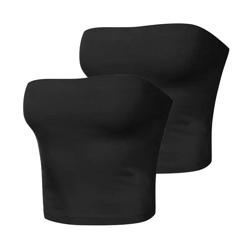 Yuzhih 2PC Women's Crop Top Sleeveless Stretchy Solid Color Going Out Strapless Tube Top Basic Bandeau for Summer - 2