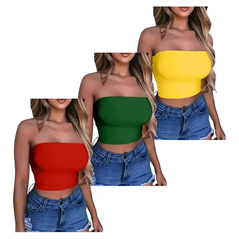 Yuzhih 3PC Women's Crop Top Sleeveless Stretchy Solid Color Going out Strapless Tube Top Basic Bandeau for Summer - 1