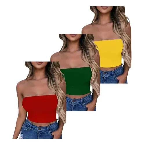Yuzhih 3PC Women's Crop Top Sleeveless Stretchy Solid Color Going out Strapless Tube Top Basic Bandeau for Summer - 4