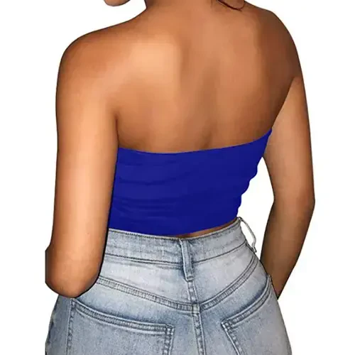 Yuzhih Women's Crop Top Sleeveless Stretchy Solid Color Going Out Strapless Tube Top Basic Bandeau for Summer - 3