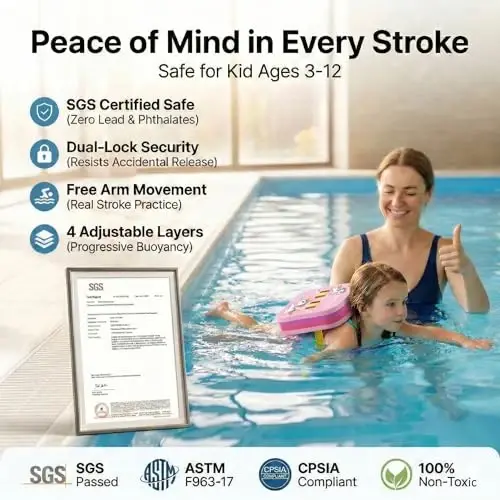 Swim Float Kids Back Belt: Pool Bubble Water Trainer Training Device 3-12 Year Old 