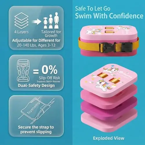 Swim Float Kids Back Belt: Pool Bubble Water Trainer Training Device 6-12 Year Old Girl - 2