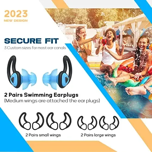Ear Plugs for Swimming–2 Pairs Soft Silicone Reusable Waterproof Earplugs for Adults & Men Women, Custom Fit for Swimmers Ear, Pool, Beach, Snorkeling, Surfing, Kickboard Training(Sky Blue) - 4