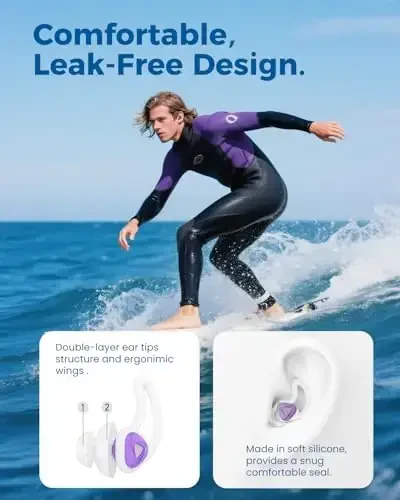 Ear Plugs for Swimming–2 Pairs Soft Silicone Reusable Waterproof Earplugs for Adults & Men Women, Custom Fit for Swimmers Ear, Pool, Beach, Snorkeling, Surfing, Kickboard Training(Purple) - HEARPROTEK (1)