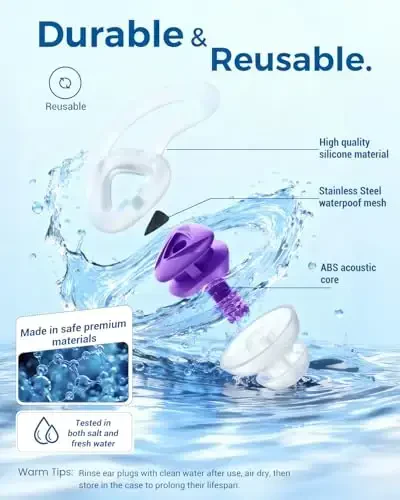 Ear Plugs for Swimming–2 Pairs Soft Silicone Reusable Waterproof Earplugs for Adults & Men Women, Custom Fit for Swimmers Ear, Pool, Beach, Snorkeling, Surfing, Kickboard Training(Purple) - 4