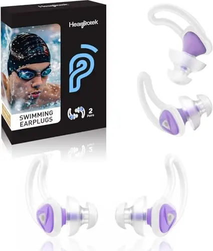 Ear Plugs for Swimming–2 Pairs Soft Silicone Reusable Waterproof Earplugs for Adults & Men Women, Custom Fit for Swimmers Ear, Pool, Beach, Snorkeling, Surfing, Kickboard Training(Purple) - 5