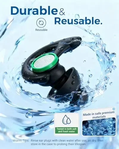 Ear Plugs for Swimming – 2 Pairs Soft Silicone Reusable Waterproof Earplugs for Adults & Men Women, Custom Fit for Swimmers Ear, Pool, Beach, Snorkeling, Surfing, Kickboard Training(Black) - 5