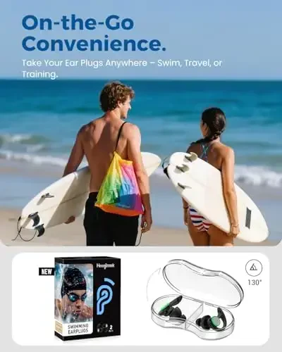 Ear Plugs for Swimming – 2 Pairs Soft Silicone Reusable Waterproof Earplugs for Adults & Men Women, Custom Fit for Swimmers Ear, Pool, Beach, Snorkeling, Surfing, Kickboard Training(Black) - 6
