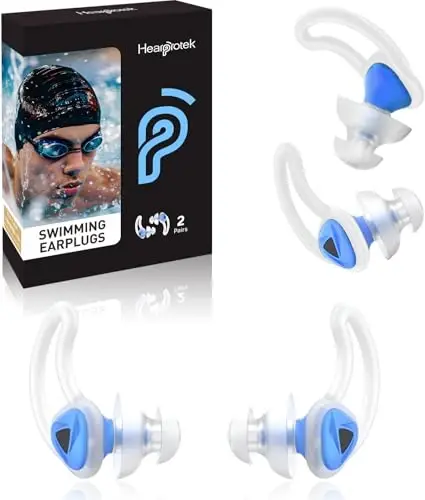 Ear Plugs for Swimming–2 Pairs Soft Silicone Reusable Waterproof Earplugs for Adults & Men Women, Custom Fit for Swimmers Ear, Pool, Beach, Snorkeling, Surfing, Kickboard Training(Blue) - EAR