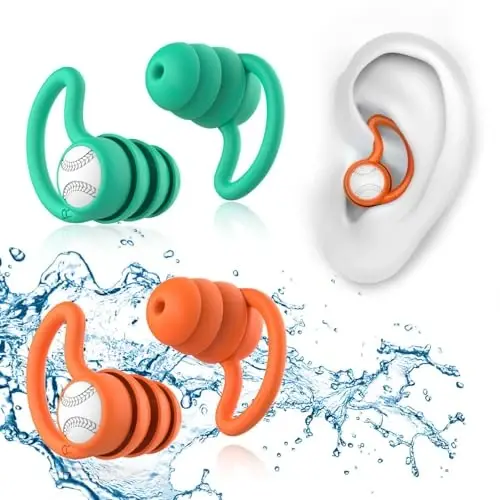 Swimming Ear Plugs Waterproof Earplugs - 2 Pairs Silicone Swim Ear Plugs for Adult Kids, Water Sports Earplugs for Showering, Bathing, Surfing - Keep Ear Water Out - 1