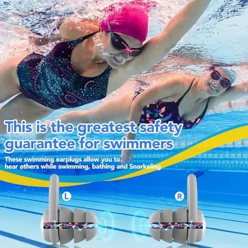 Swimming Ear Plugs Waterproof Earplugs - 3 Pairs Silicone Swim Ear Plugs for Adult Kids, Water Sports Earplugs for Showering, Bathing, Surfing - Keep Ear Water Out (Naxy Blue,Grey,Black, One Size) - 4