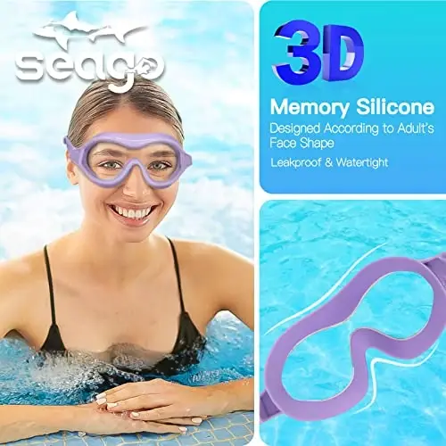 Seago Swim Goggles No Leaking Anti-Fog Pool Goggles Swimming Goggles for Adult Men Women Youth, UV Protection 180° Clear View - 3