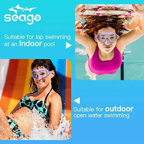 Seago Swim Goggles No Leaking Anti-Fog Pool Goggles Swimming Goggles for Adult Men Women Youth, UV Protection 180° Clear View - 4