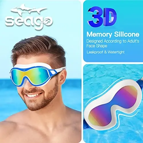 Seago Swim Goggles No Leaking Anti-Fog Pool Goggles Swimming Goggles for Adult Men Women Youth, UV Protection 180° Clear View - 3