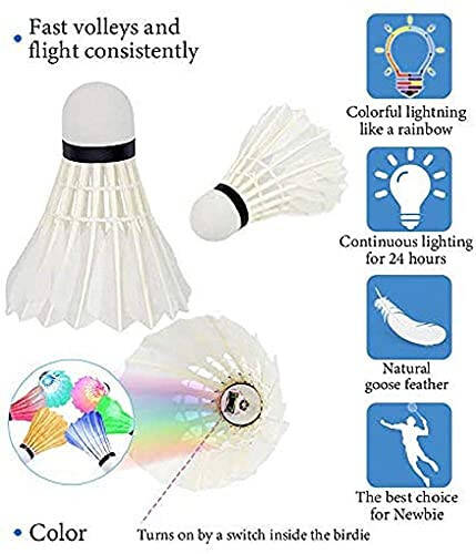 YYZP 6-Pack LED Badminton Shuttlecocks, Badminton Birdies Glow in The Dark Birdie Badminton Set for Outdoor/Indoor Lighting Sport Activities Toys Game - 6