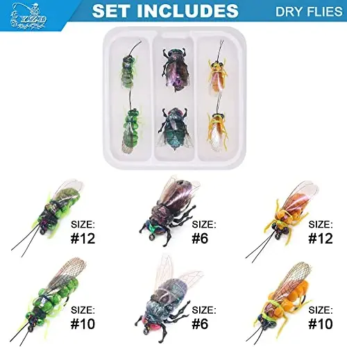 YZD Realistic Fly Fishing Dry Wet Nymph Trout Flies Topwater Lures for Freshwater Saltwater High Simulation Hand Tie Lure Kits - 3