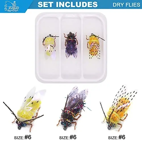 YZD Realistic Fly Fishing Dry Wet Nymph Trout Flies Topwater Lures for Freshwater Saltwater High Simulation Hand Tie Lure Kits - 3
