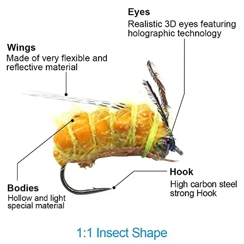 YZD Realistic Fly Fishing Dry Wet Nymph Trout Flies Topwater Lures for Freshwater Saltwater High Simulation Hand Tie Lure Kits - 5