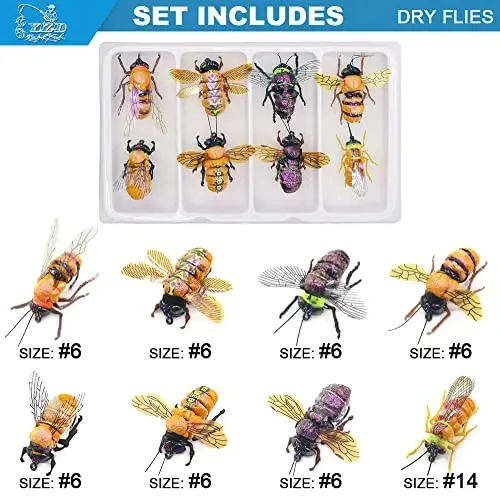 YZD Realistic Fly Fishing Dry Wet Nymph Trout Flies Topwater Lures for Freshwater Saltwater High Simulation Hand Tie Lure Kits - 3