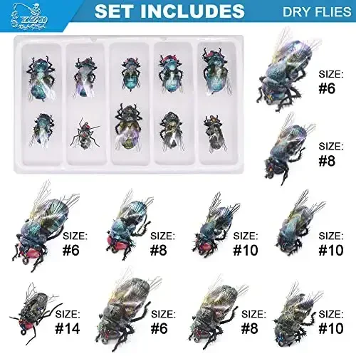YZD Realistic Fly Fishing Dry Wet Nymph Trout Flies Topwater Lures for Freshwater Saltwater High Simulation Hand Tie Lure Kits - 3