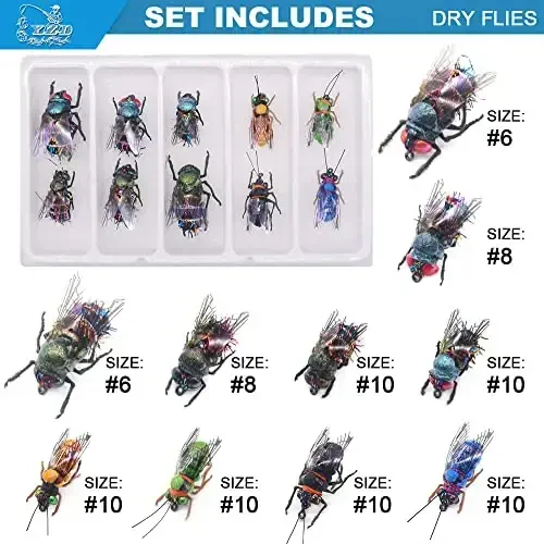 YZD Realistic Fly Fishing Dry Wet Nymph Trout Flies Topwater Lures for Freshwater Saltwater High Simulation Hand Tie Lure Kits - 3