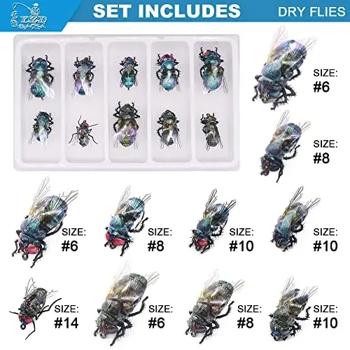 YZD Realistic Fly Fishing Dry Wet Nymph Trout Flies Topwater Lures for Freshwater Saltwater High Simulation Hand Tie Lure Kits - 3