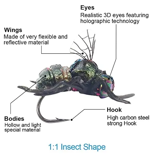 YZD Realistic Fly Fishing Dry Wet Nymph Trout Flies Topwater Lures for Freshwater Saltwater High Simulation Hand Tie Lure Kits - 5