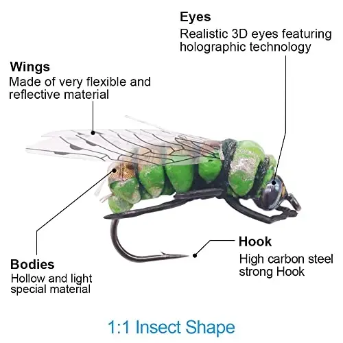 YZD Realistic Fly Fishing Dry Wet Nymph Trout Flies Topwater Lures for Freshwater Saltwater High Simulation Hand Tie Lure Kits - 5