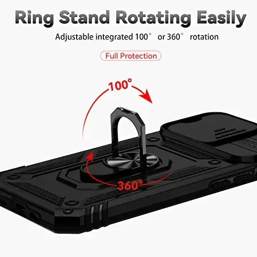 YZOK for iPhone 13 Pro Case,with Camera Lens Cover HD Screen Protector,[Military Grade] Ring Car Mount Kickstand Hybrid Hard PC Soft TPU Shockproof Protective Case for iPhone 13 Pro, Black - 5