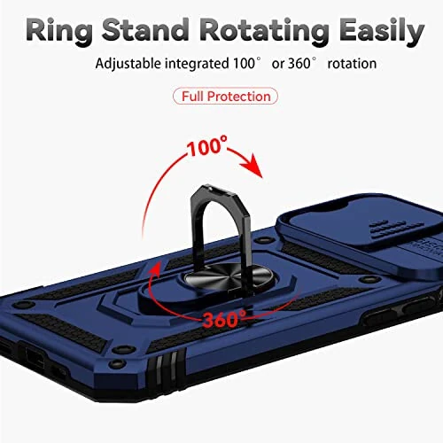 YZOK iPhone 13 Pro Case, with Camera Lens Cover HD Screen Protector, [Military Grade] Ring Car Mount Kickstand Hybrid Hard PC Soft TPU Shockproof Protective Case, Blue - 5
