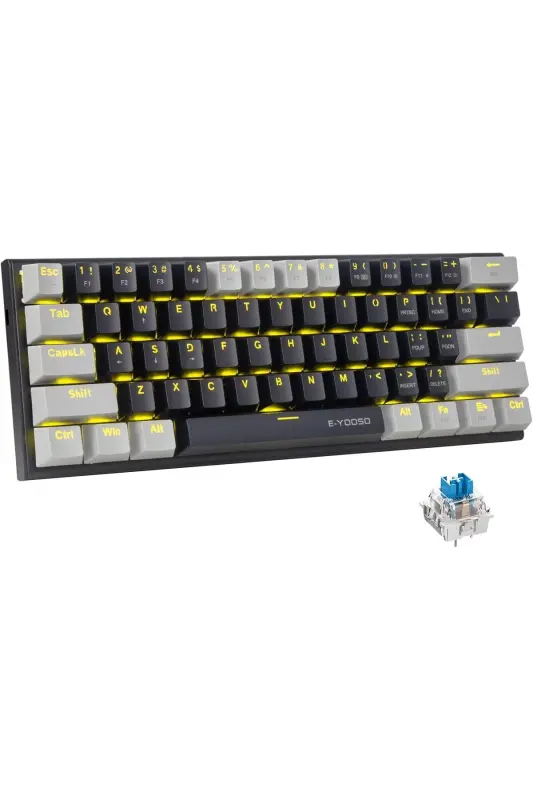 Z-11 Mini 60% Mechanical Gaming Mini Red Switch Keyboard (Black, Gray, Orange Keys) - 3