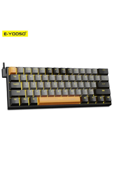 Z-11 Mini 60% Mechanical Gaming Mini Red Switch Keyboard (Black, Gray, Orange Keys) - 7