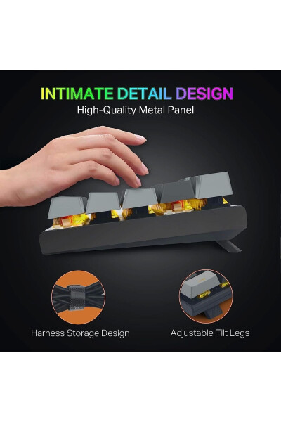 Z-11 Mini %60 Mekanik Oyun Mini Kırmızı Anahtar Klavye (Siyah, Gri, Turuncu Tuşlar) - 4
