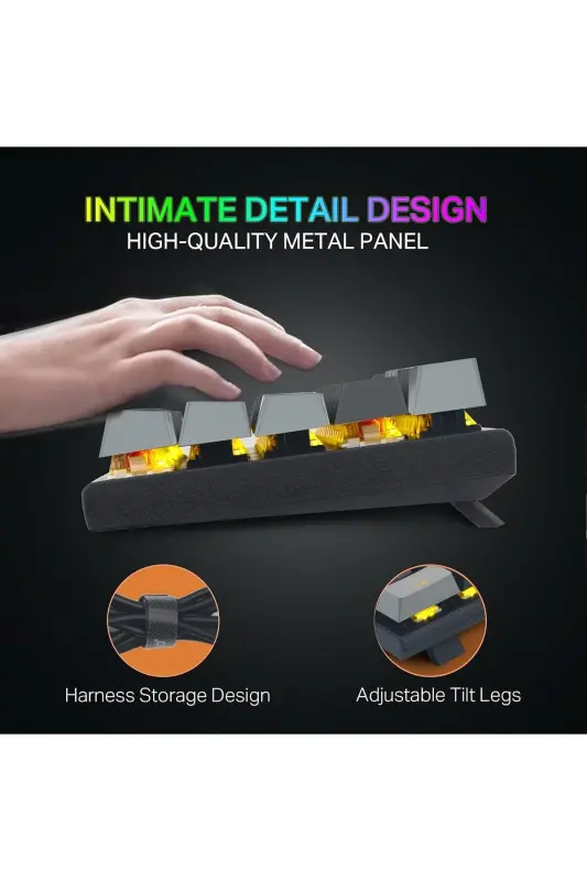 Blue Switch Z-11 Mini 60% Mekanik Gaming Mini Klavye (SİYAH, GRİ, TURUNCU TUŞLAR) Ingilizce-Siyah - 4