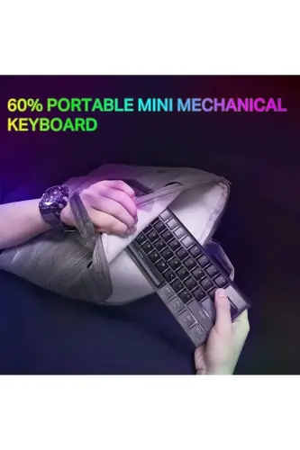 Blue Switch Z-11 Mini 60% Mekanik Gaming Mini Klavye (SİYAH, GRİ, TURUNCU TUŞLAR) Ingilizce - Siyah - 2