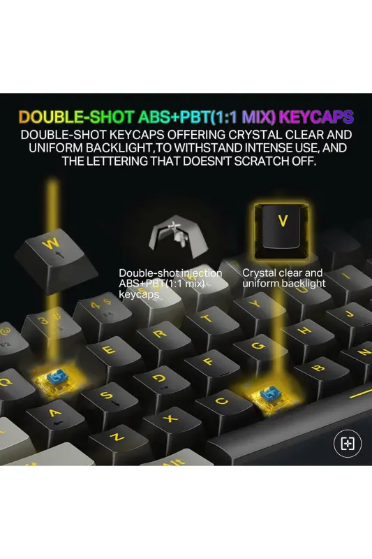 Blue Switch Z-11 Mini 60% Mekanik Gaming Mini Klavye (SİYAH, GRİ, TURUNCU TUŞLAR) Ingilizce - Siyah - 5