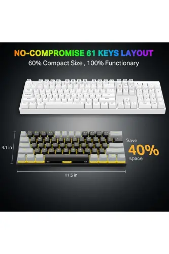 Blue Switch Z-11 Mini 60% Mekanik Gaming Mini Klavye (SİYAH, GRİ, TURUNCU TUŞLAR) Ingilizce - Siyah - 6