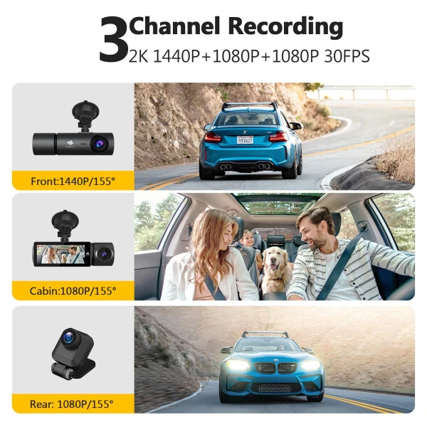 Z-Edge T3P 4K Dash Cam Front and Rear, 4K 2160P+1080P Front and Inside, 5K Front Dash Cam, 2K 1440P+1080P+1080P WiFi Car Camera, GPS, IR Night Vision, Super Capacitor, 64GB Card Included - Z-EDGE (1)