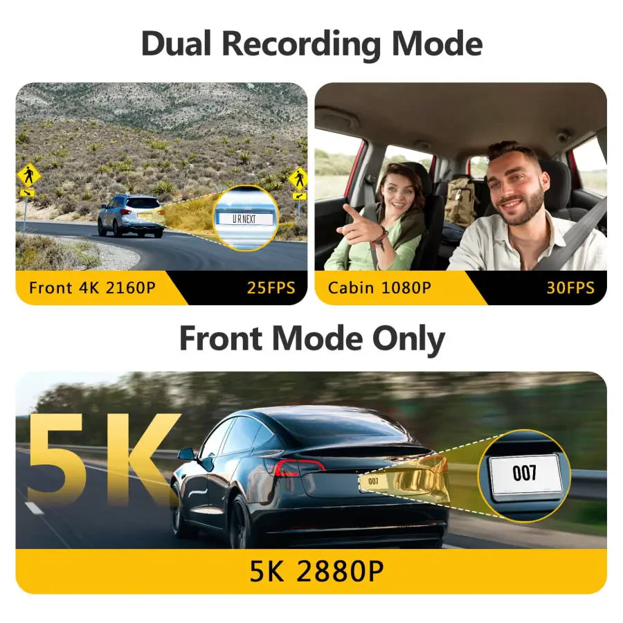 Z-Edge T3P 4K Dash Cam Front and Rear, 4K 2160P+1080P Front and Inside, 5K Front Dash Cam, 2K 1440P+1080P+1080P WiFi Car Camera, GPS, IR Night Vision, Super Capacitor, 64GB Card Included - 3