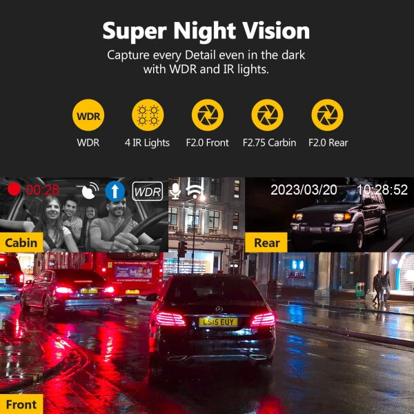 Z-Edge T3P 4K Dash Cam Front and Rear, 4K 2160P+1080P Front and Inside, 5K Front Dash Cam, 2K 1440P+1080P+1080P WiFi Car Camera, GPS, IR Night Vision, Super Capacitor, 64GB Card Included - 4