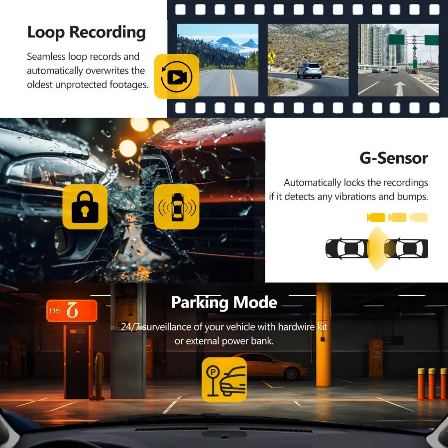 Z-Edge T3P 4K Dash Cam Front and Rear, 4K 2160P+1080P Front and Inside, 5K Front Dash Cam, 2K 1440P+1080P+1080P WiFi Car Camera, GPS, IR Night Vision, Super Capacitor, 64GB Card Included - 8