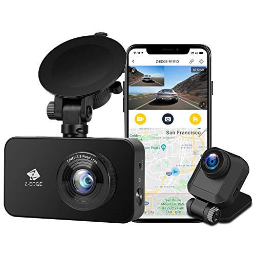 Z-Edge WiFi Dash Cam, 1920x1080P FHD, Front and Rear Dash Cam, Dual Cam, Car DVR, Night Vision, Parking Mode, G-Sensor, Loop Recording - 1