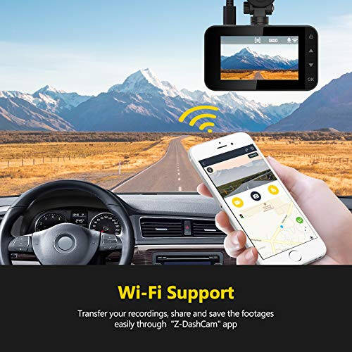 Z-Edge WiFi Dash Cam, 1920x1080P FHD, Ön ve Arka Kamera, Çift Kamera, Araba DVR, Gece Görüşü, Park Modu, G-Sensör, Döngü Kaydı - 5