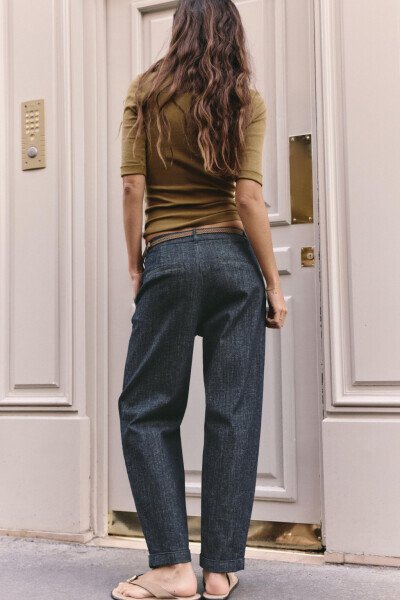 Z1975 Knit Belt Chino Denim Pants - Blue - 3