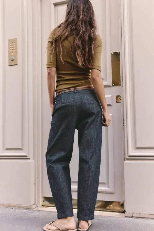 Z1975 Knit Belt Chino Denim Pants - Blue - 3