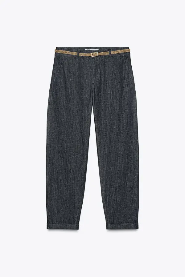 Z1975 Knit Belt Chino Denim Pants - Blue - 4