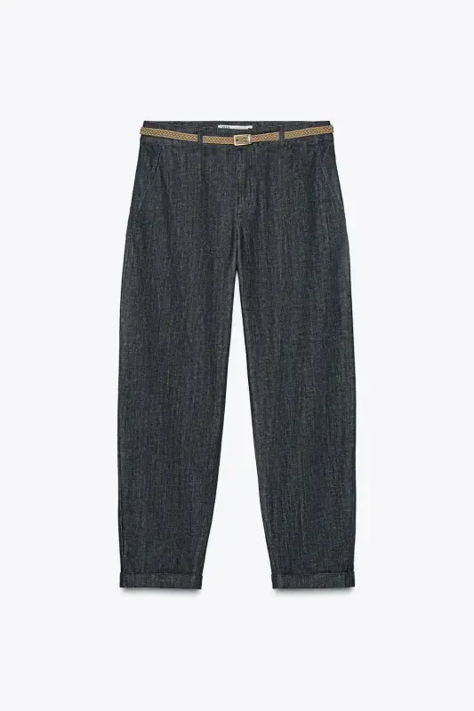 Z1975 KNITTED BELTED CHINO DENIM TROUSERS-Blue - 4