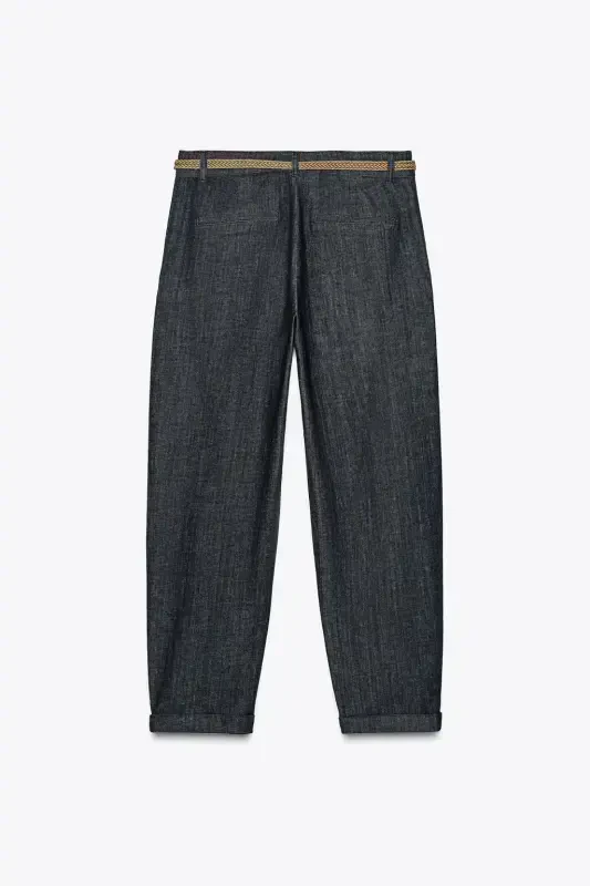 Z1975 KNITTED BELTED CHINO DENIM TROUSERS-Blue - 5
