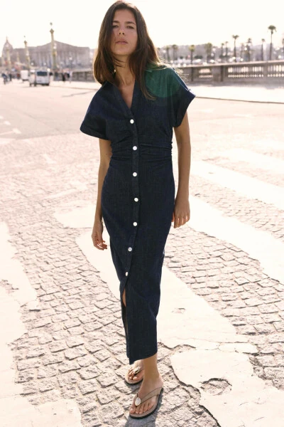 Z1975 MIDI DENIM DRESS - Blue - MODAZONE