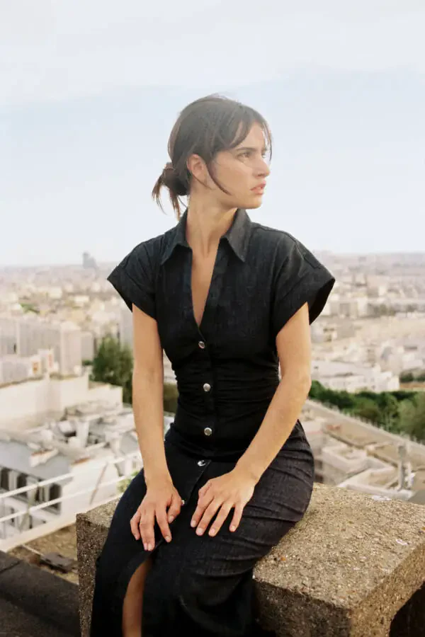 Z1975 МИДИ ДЕНИМ ПЛАТЬЕ-Синий - 3